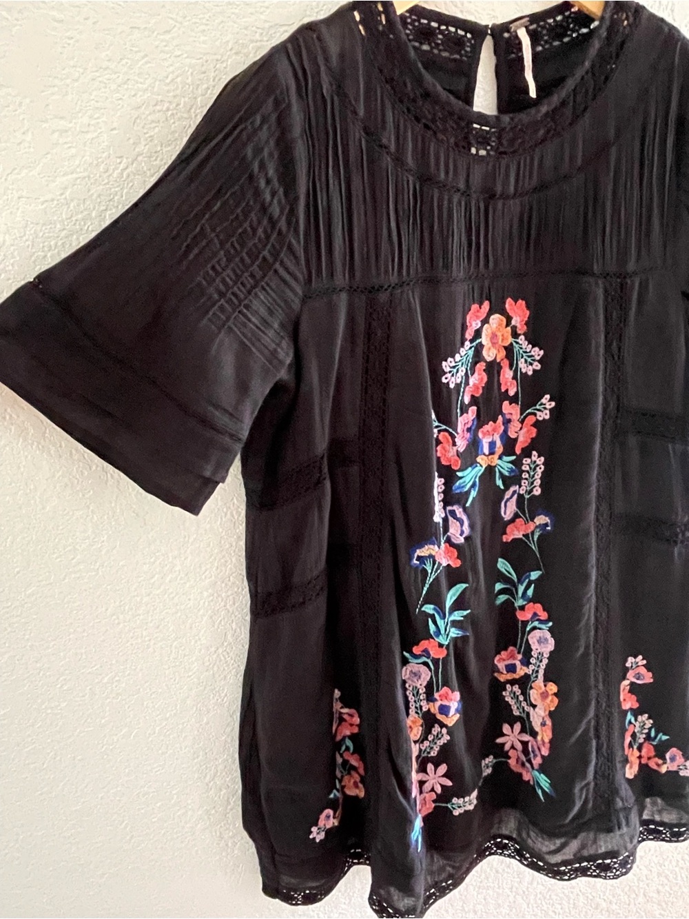 Free People Perfectly Victorian Black Embroidered Mini Dress Size Small Boho - Picture 7 of 13